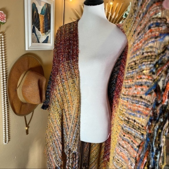 ANGIE | Yarn Knit Boho Fall Winter Cardigan Poncho Wrap - Picture 8 of 11